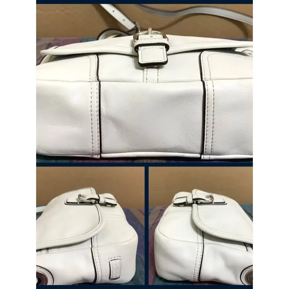 COACH HADLEY Small White Leather Buckle-Trim Field Bag Crossbody F29763